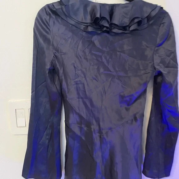 Christian Dior Blue Satin Evening blouse with Pleated Collar Sz XS - Picture 8 of 10